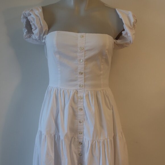 Womens Staud Elio White Off-The-Shoulder Midi Dress 4 - Picture 9 of 16